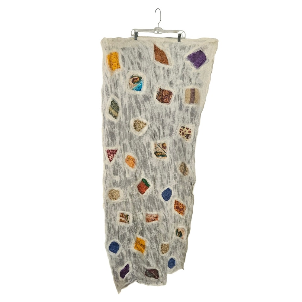Pomegranate Moon Summer Mosaic Wrap Wool Chiffon Patch Felted Scarf